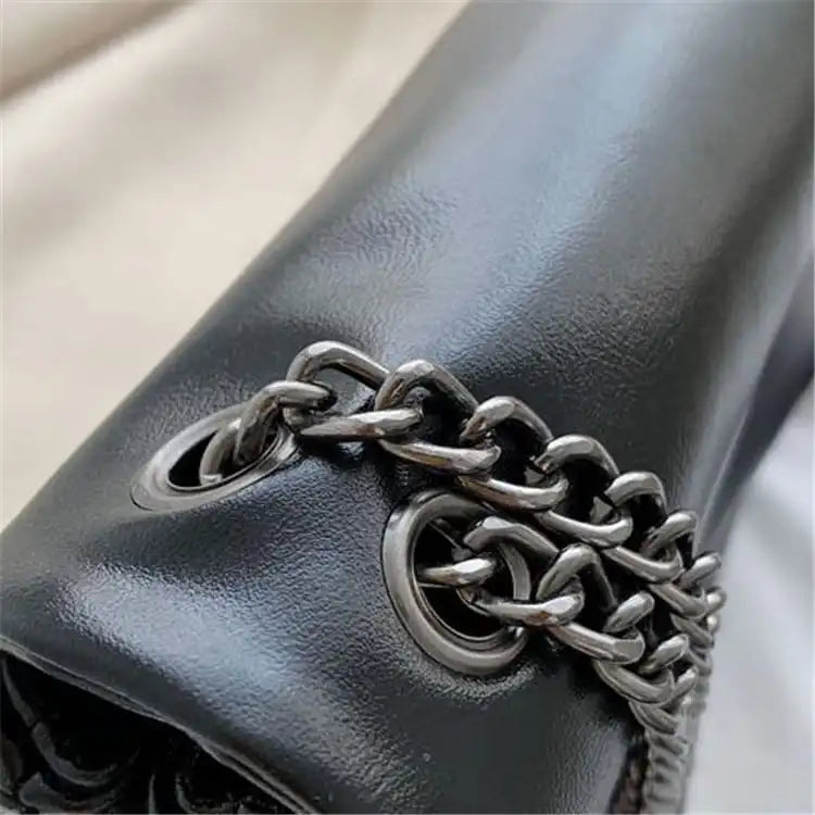 Women Solid Color Stitching Soft Chain Shoulder Bag