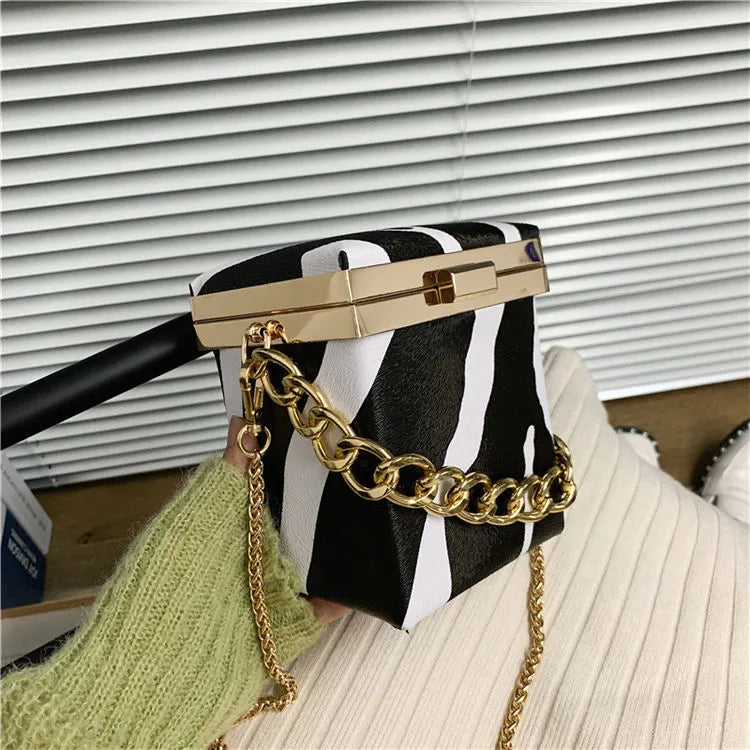 Women Fashion Cow Pattern Mini Chain Square Crossbody Bag