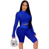 Women Fashion Cut Out Long Sleeve Top And Shorts Two Pieces Set