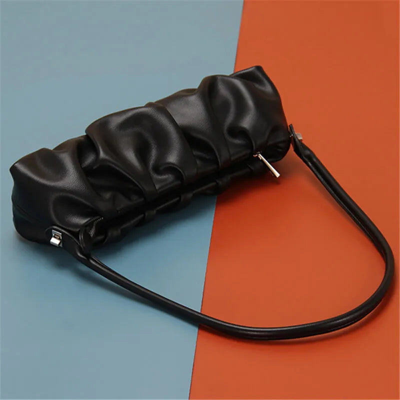Women Fashion Solid Color Creased Shoulder Bag