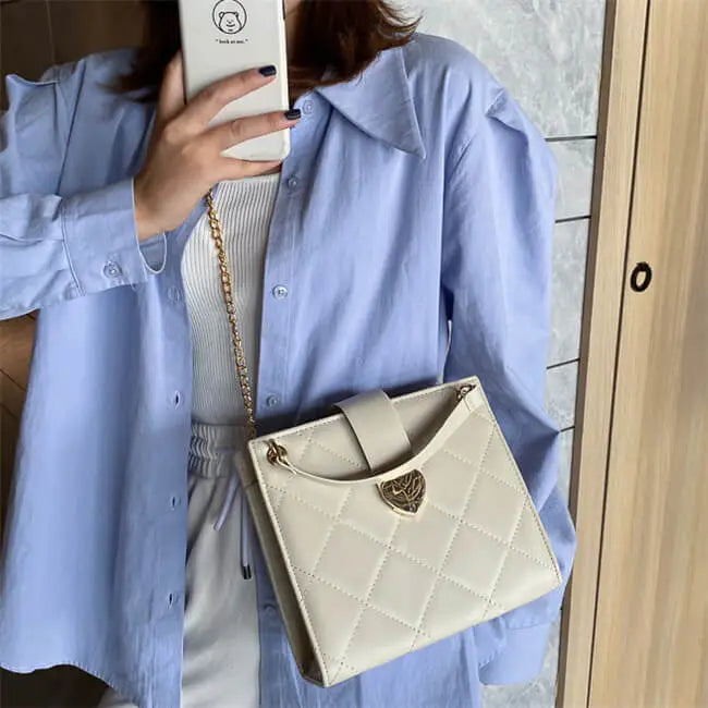 Heart-shaped Metal Buckle PU Crossbody Shoulder Bag