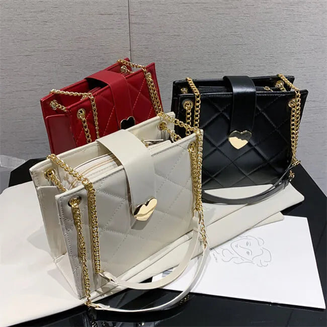 Heart-shaped Metal Buckle PU Crossbody Shoulder Bag