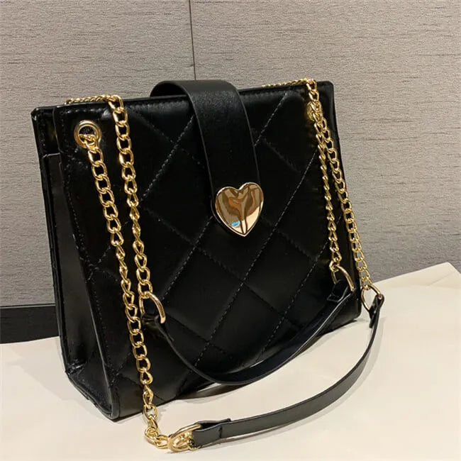 Heart-shaped Metal Buckle PU Crossbody Shoulder Bag