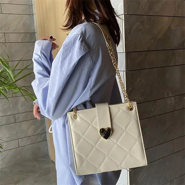Heart-shaped Metal Buckle PU Crossbody Shoulder Bag