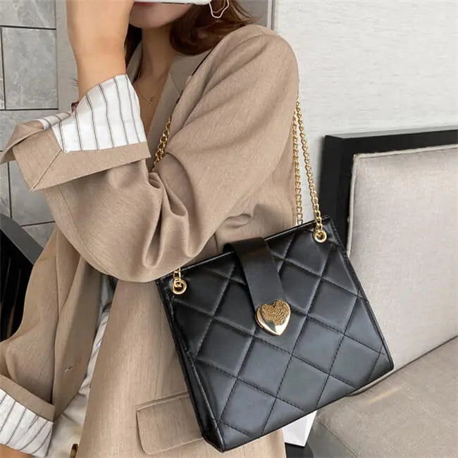 Heart-shaped Metal Buckle PU Crossbody Shoulder Bag