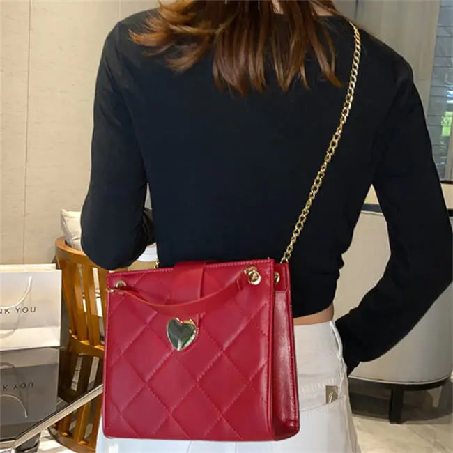 Heart-shaped Metal Buckle PU Crossbody Shoulder Bag