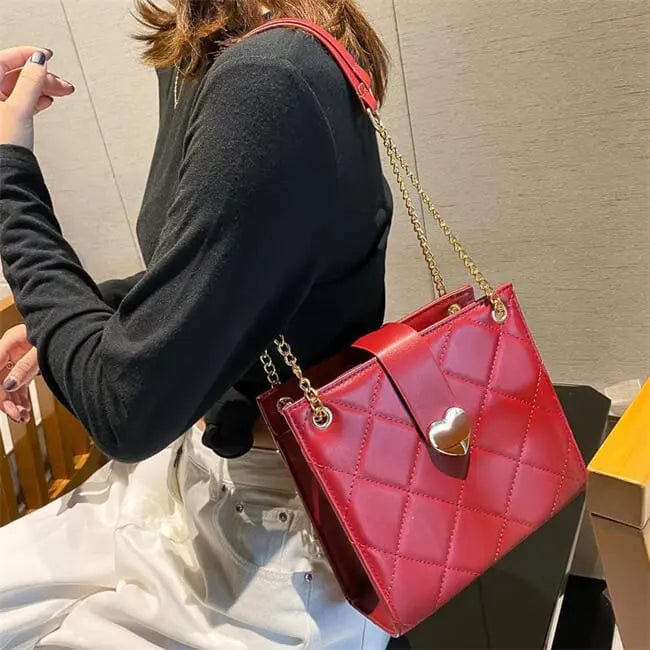 Heart-shaped Metal Buckle PU Crossbody Shoulder Bag