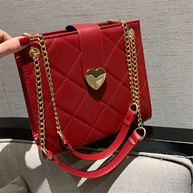 Heart-shaped Metal Buckle PU Crossbody Shoulder Bag