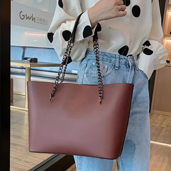 Solid Color PU Large Capacity PU Shoulder Bag