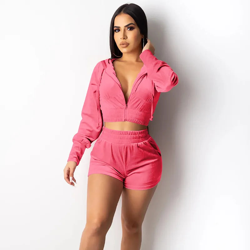 WomenCasual Cropped Top And Pants Two-pieces Velvet Set
