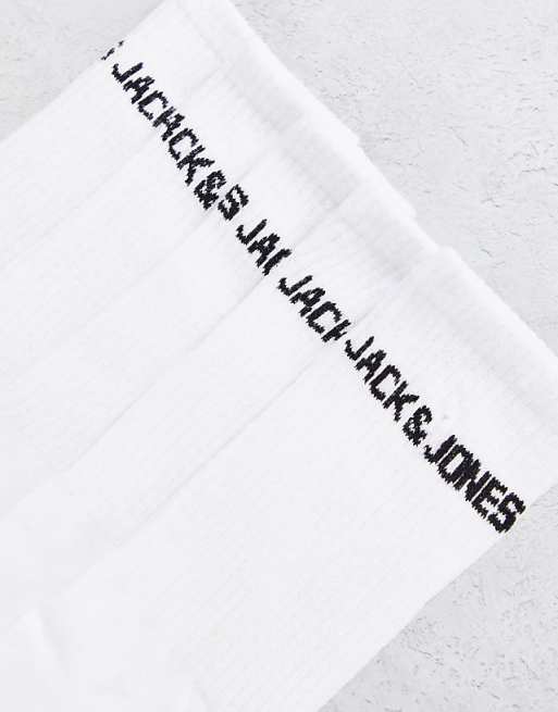 Men Jack & Jones 5 pack logo sports socks in white