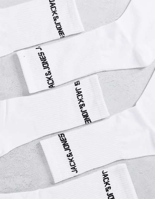 Men Jack & Jones 5 pack logo sports socks in white
