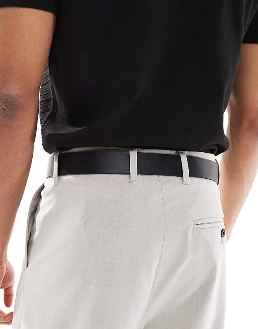 Asos Design Smart Faux Leather Belt With Silver Buckle In Black