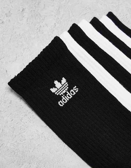 Men adidas Originals Trefoil 6 pack socks in white and black