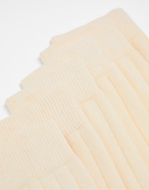 Men ASOS DESIGN 3 pack ribbed sock in ecru