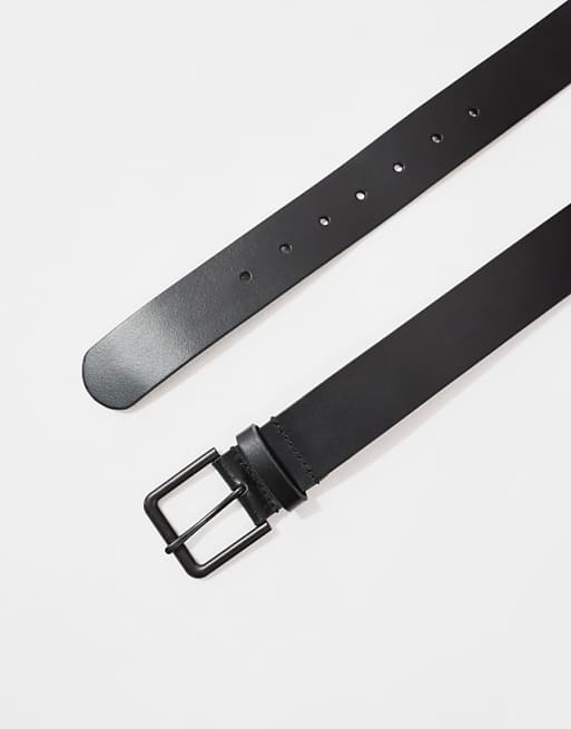 Asos Design Smart Leather Belt In Black With Matte Black Buckle