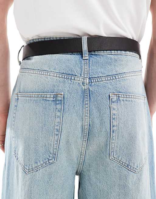 Asos Design Leather Belt With Burnished Silver Buckle In Vintage Black