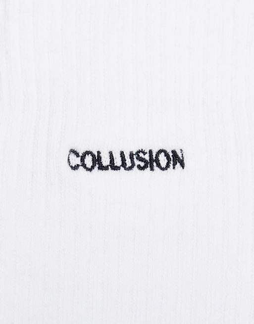 COLLUSION Men branded sock in white