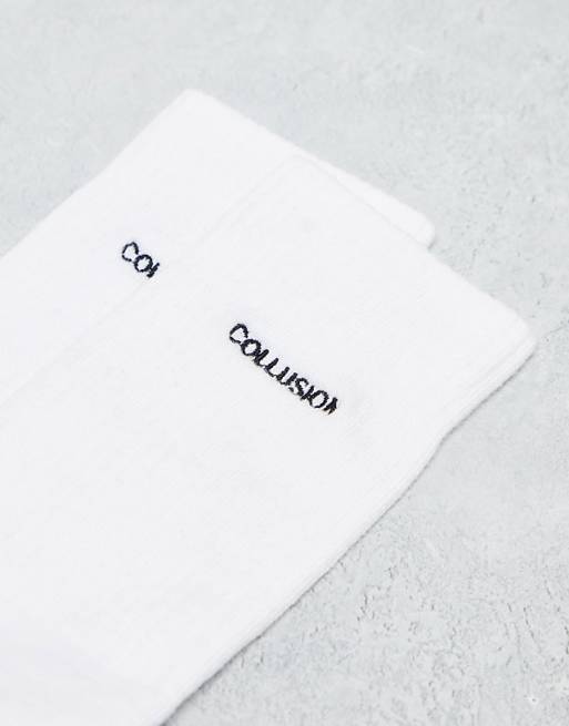 COLLUSION Men branded sock in white