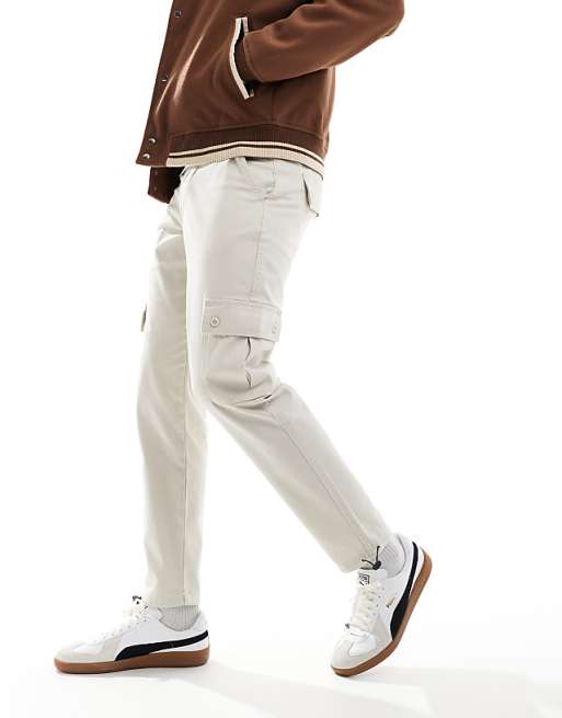 Asos Design Tapered Chino Pants In Stone
