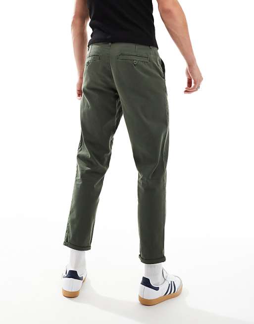 Asos Design Classic Rigid Washed Chino In Khaki
