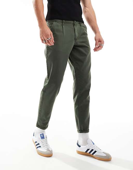 Asos Design Classic Rigid Washed Chino In Khaki