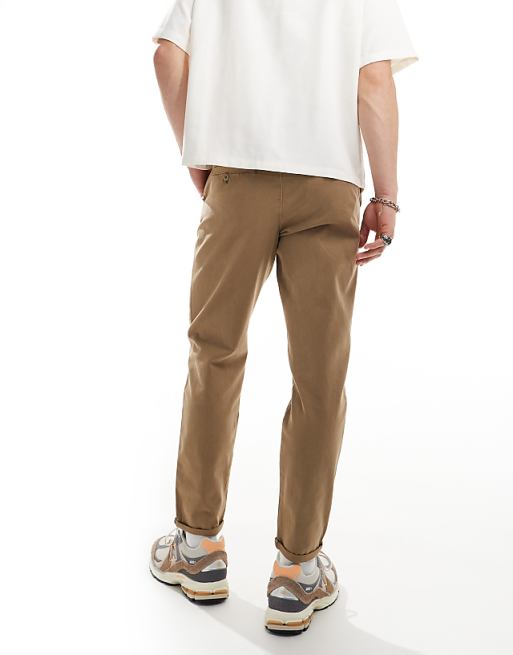 Asos Design Classic Rigid Washed Chino Pants In Brown