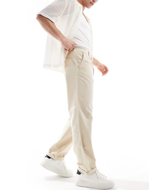 Asos Design Baggy Chino Pants In Washed Ecru