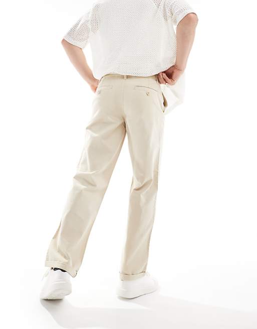 Asos Design Baggy Chino Pants In Washed Ecru
