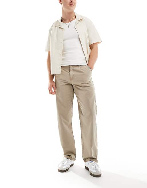 Asos Design Baggy Chino Pants In Washed Beige