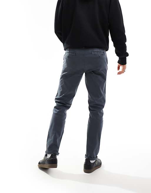 Asos Design Tapered Washed Chinos In Navy
