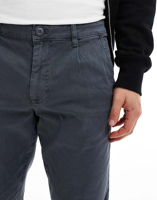 Asos Design Tapered Washed Chinos In Navy