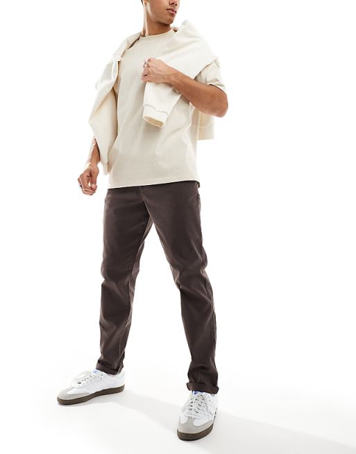 Asos Design Tapered Washed Chinos In Brown