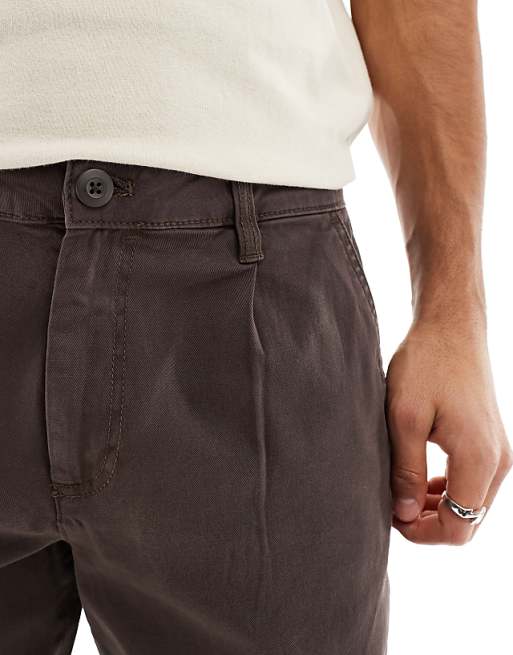 Asos Design Tapered Washed Chinos In Brown