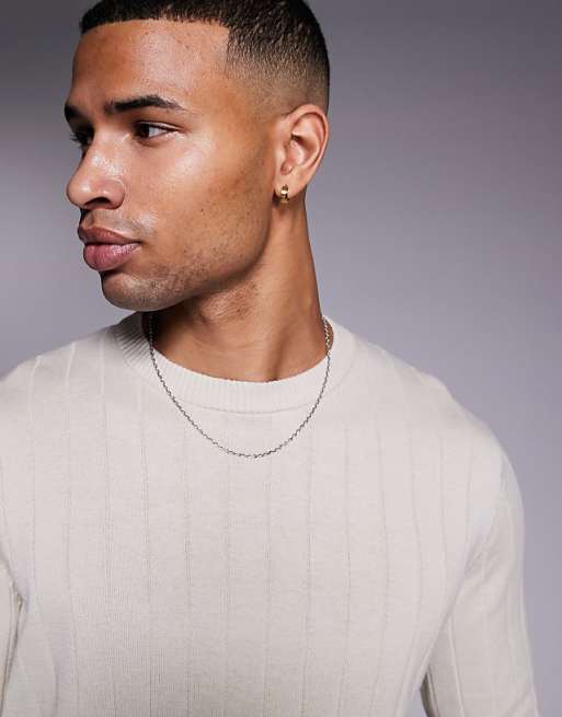 Asos Design Relaxed Knit Wide Ribbed Sweater In Oatmeal