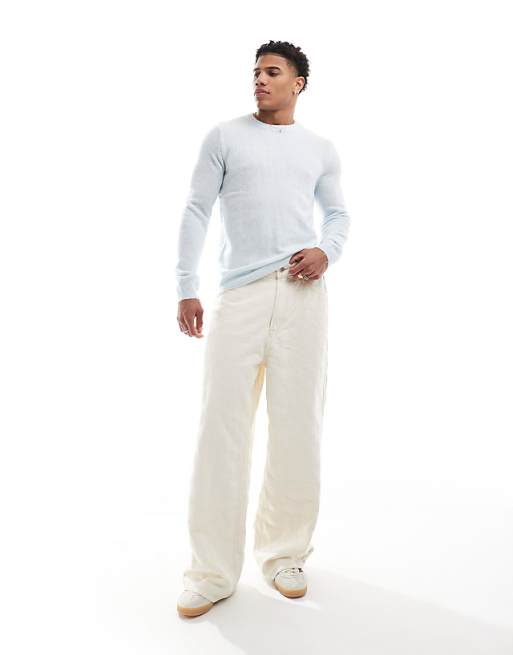 Asos Design Ligthweight Brushed Knitted Sweater In Light Blue