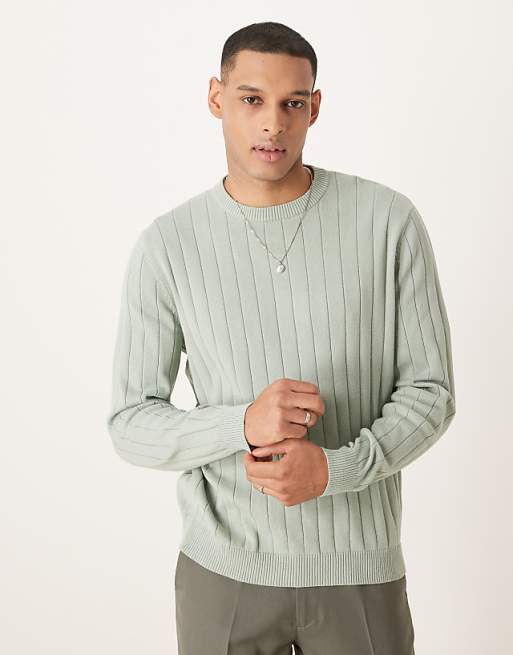 Asos Design Relaxed Knit Wide Rib Sweater In Light Green