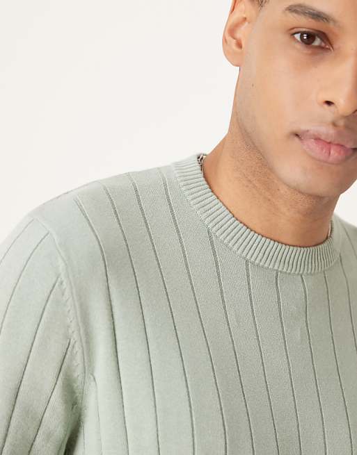 Asos Design Relaxed Knit Wide Rib Sweater In Light Green