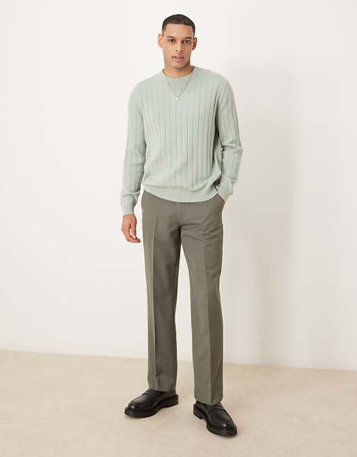 Asos Design Relaxed Knit Wide Rib Sweater In Light Green