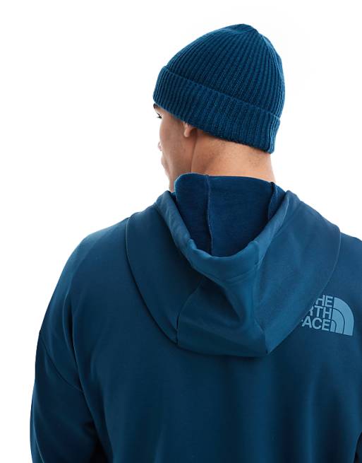 The North Face Logo Box Cuffed Beanie In Petrol Blue