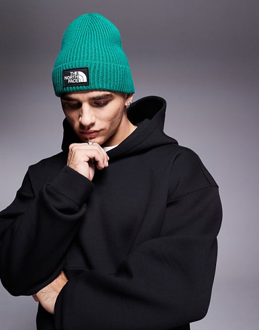 The North Face Logo Box Cuffed Beanie In Evergreen