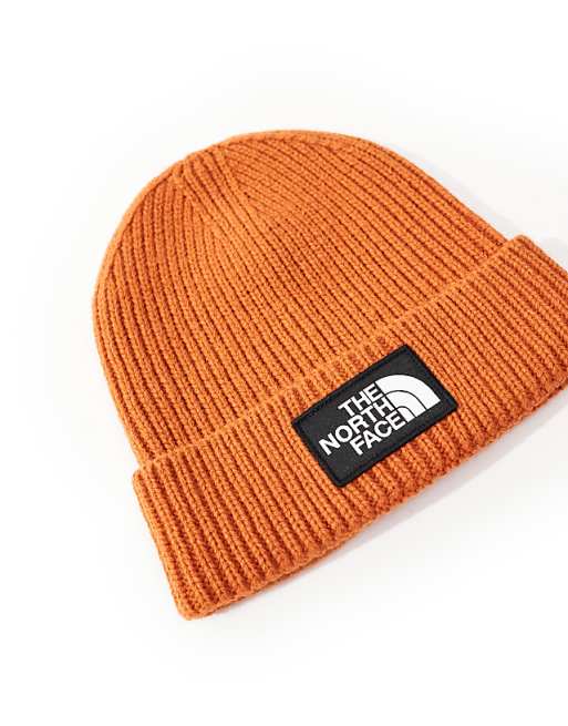 The North Face Logo Box Cuffed Beanie In Copper Brown
