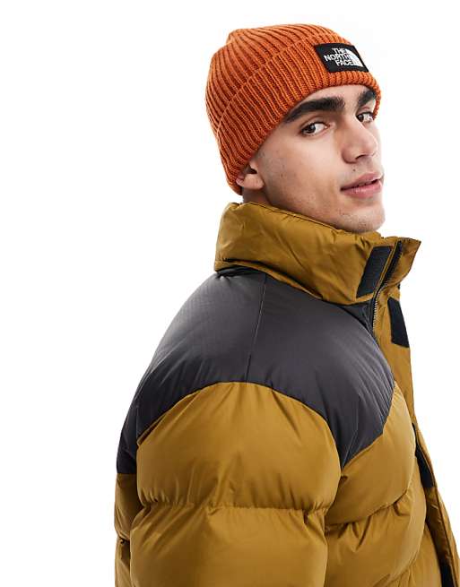 The North Face Logo Box Cuffed Beanie In Copper Brown