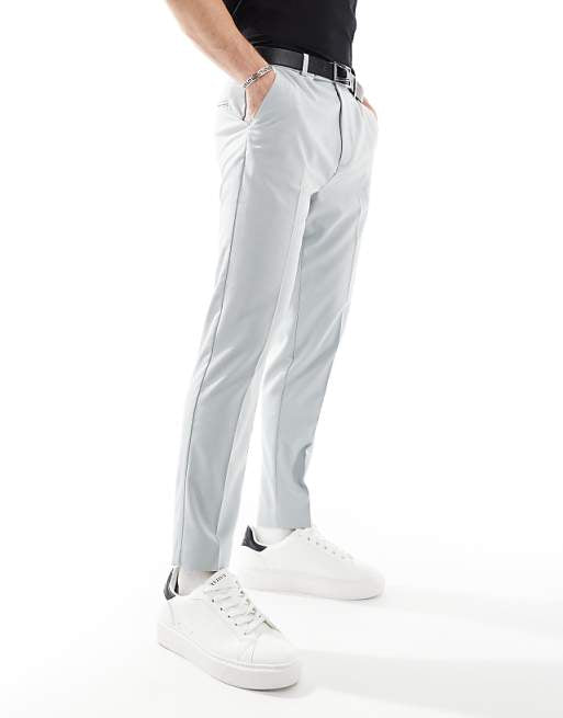 Chino Asos Design Tapered Fit Dress Pants With Cuffs In Light Gray