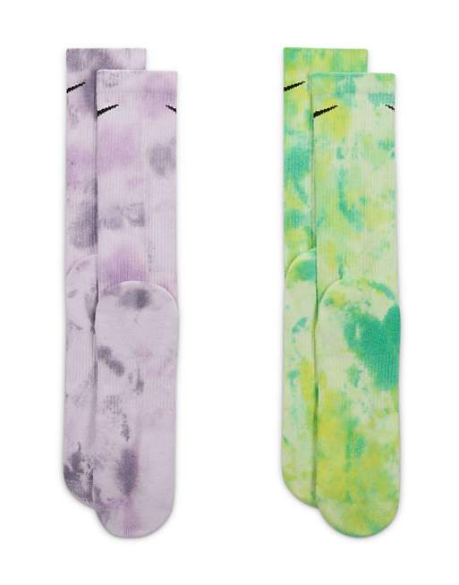 Men Nike Everyday Plus Cushioned 2 pack tie dye crew socks in purple