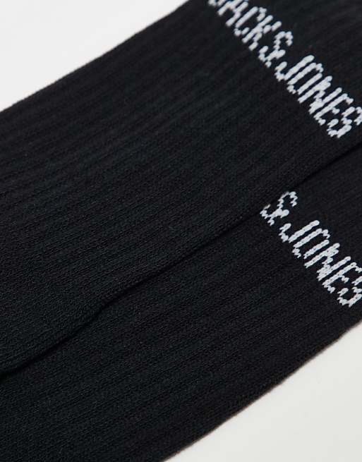 Men Jack & Jones 5 pack ribbed logo socks in black