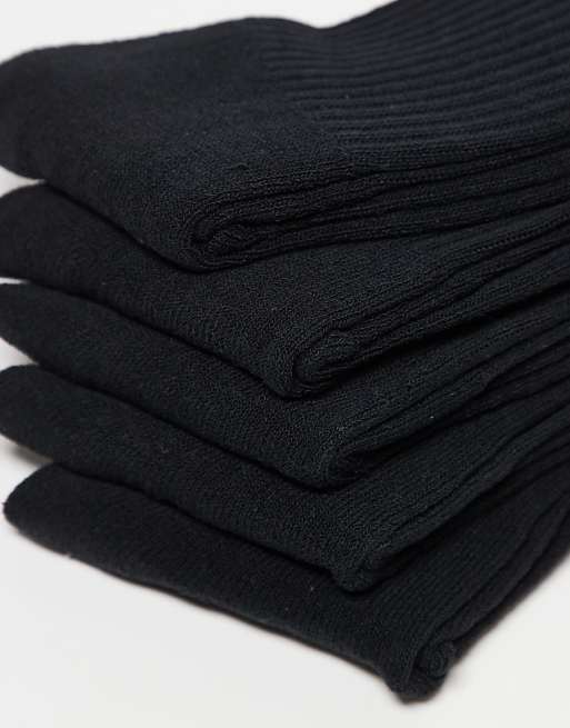 Men Jack & Jones 5 pack ribbed logo socks in black