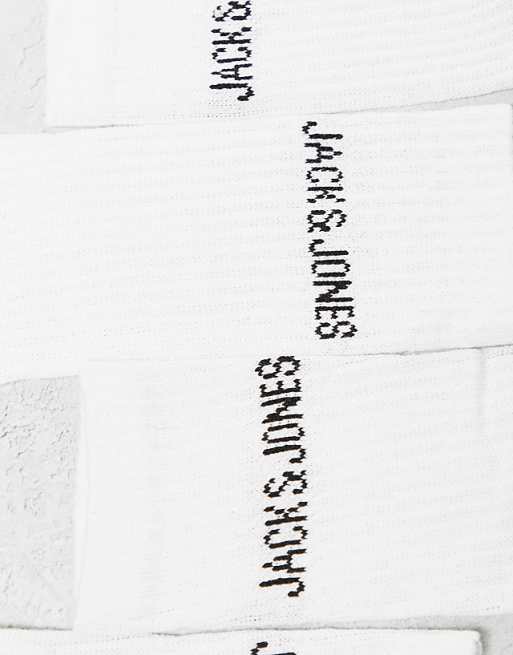 Men Jack & Jones 5 pack ribbed logo socks in white