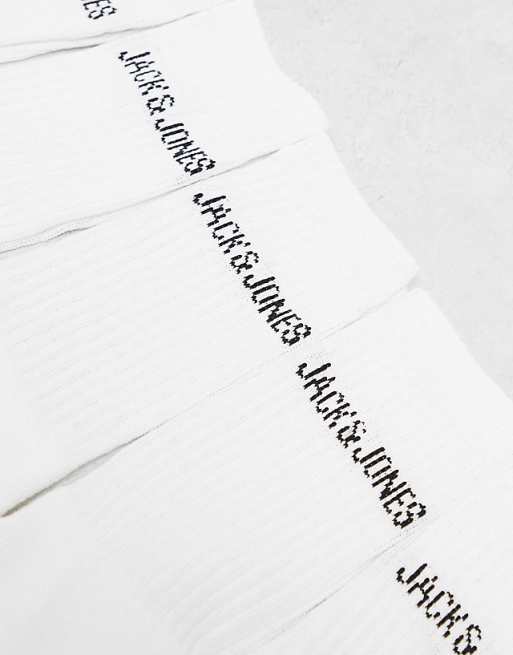 Men Jack & Jones 5 pack ribbed logo socks in white