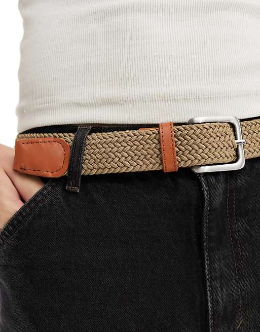 Jack & Jones Woven Belt With Buckle In Tan